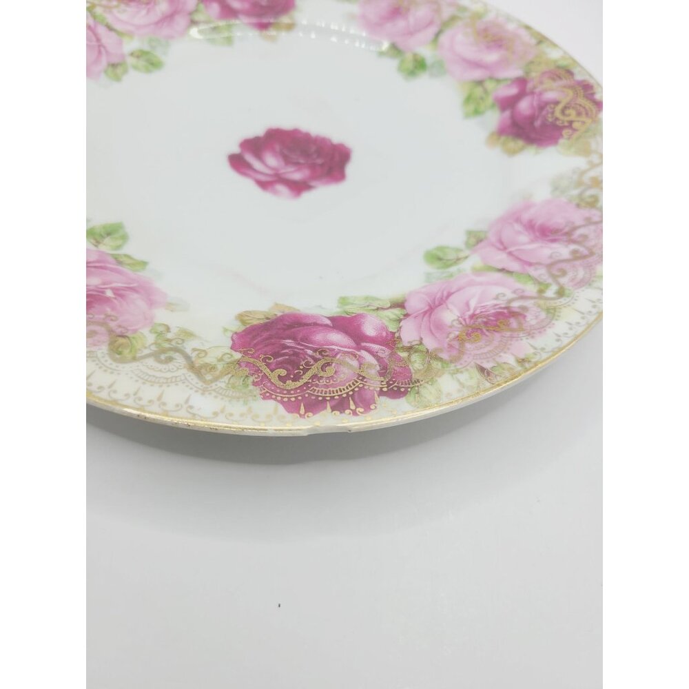 Antique Stanowitz Striegau Rose Porcelain Salad Plates 1920-1933 Set Of 5 - Picture 3 of 12